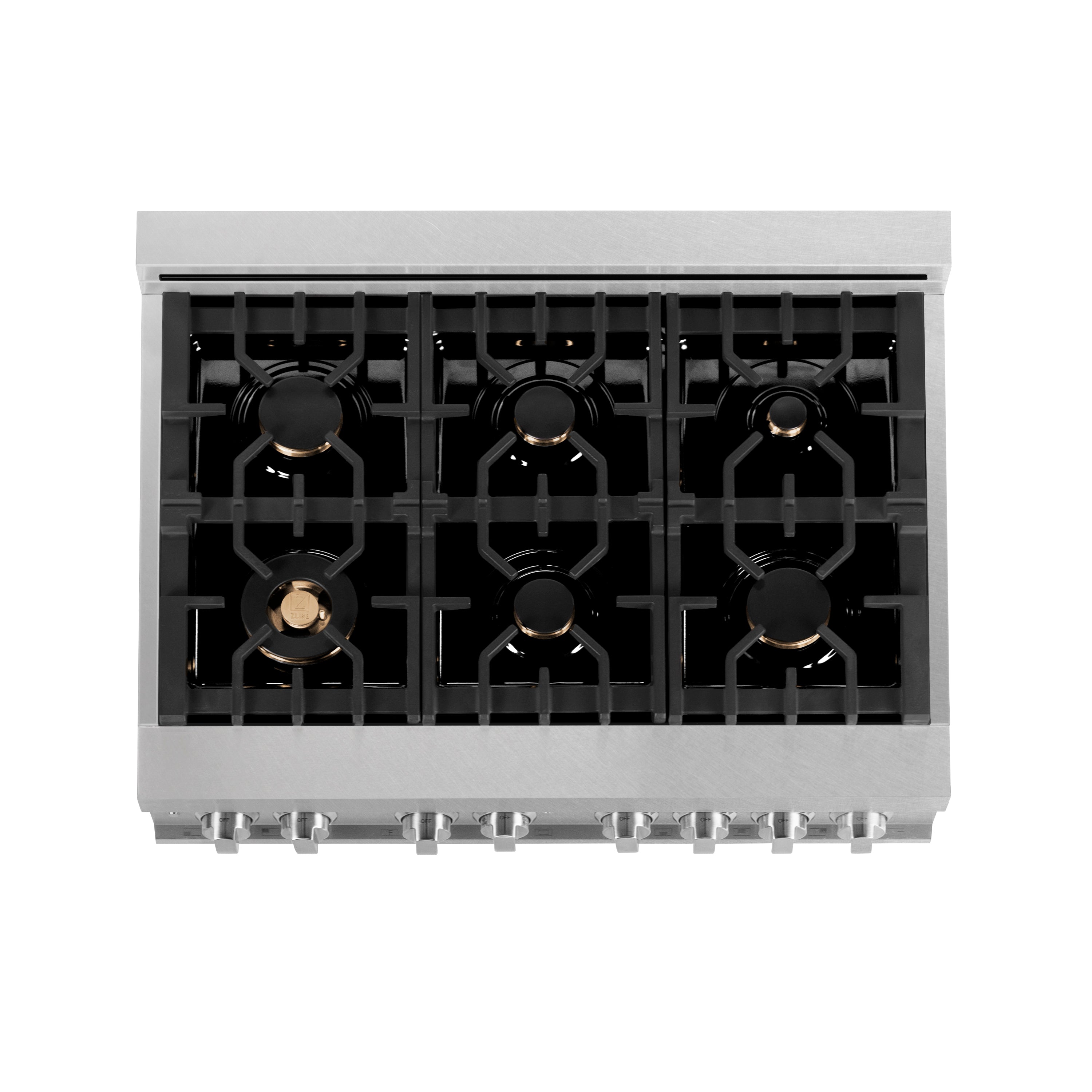 ZLINE 36 in. Legacy Dual Fuel Range with Gas Cooktop, Electric Convection Oven, 6 Brass Burners and Griddle in Satin Stainless Steel, 4.6 cu. ft. (RAS-SN-BR-GR-36)