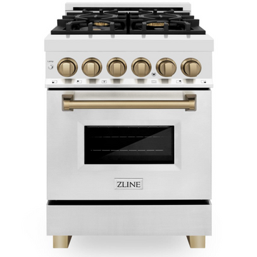 ZLINE Autograph Edition 24 in. Dual Fuel Range 2.8 cu. ft. Stainless Steel with Champagne Bronze Accents (RAZ-24-CB)