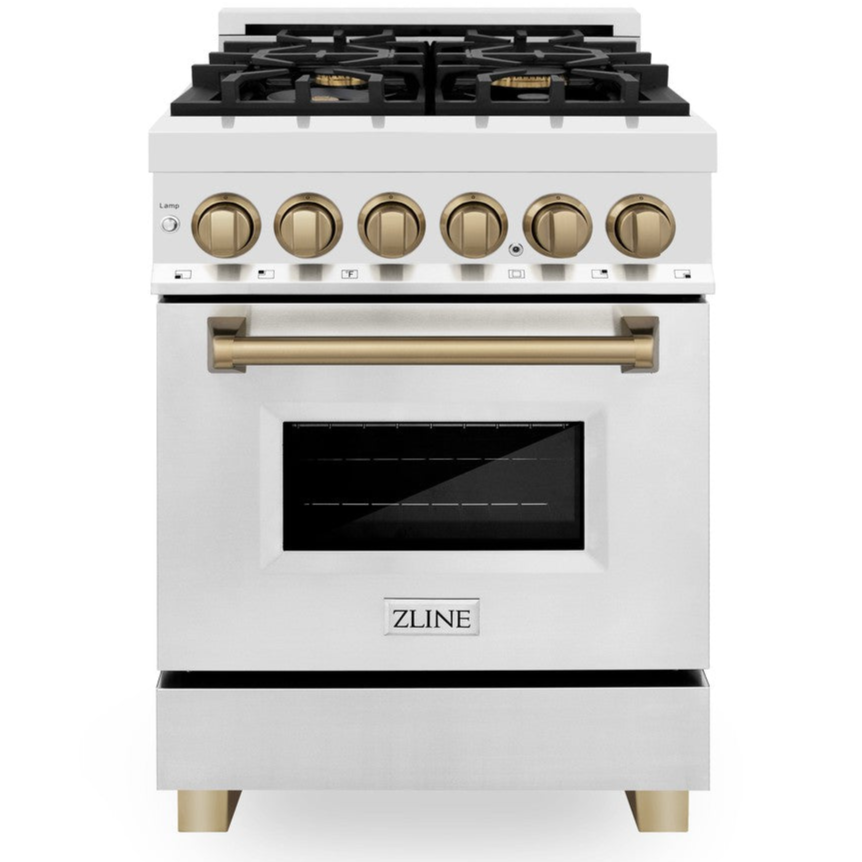 ZLINE Autograph Edition 24 in. Dual Fuel Range 2.8 cu. ft. Stainless Steel with Champagne Bronze Accents (RAZ-24-CB)
