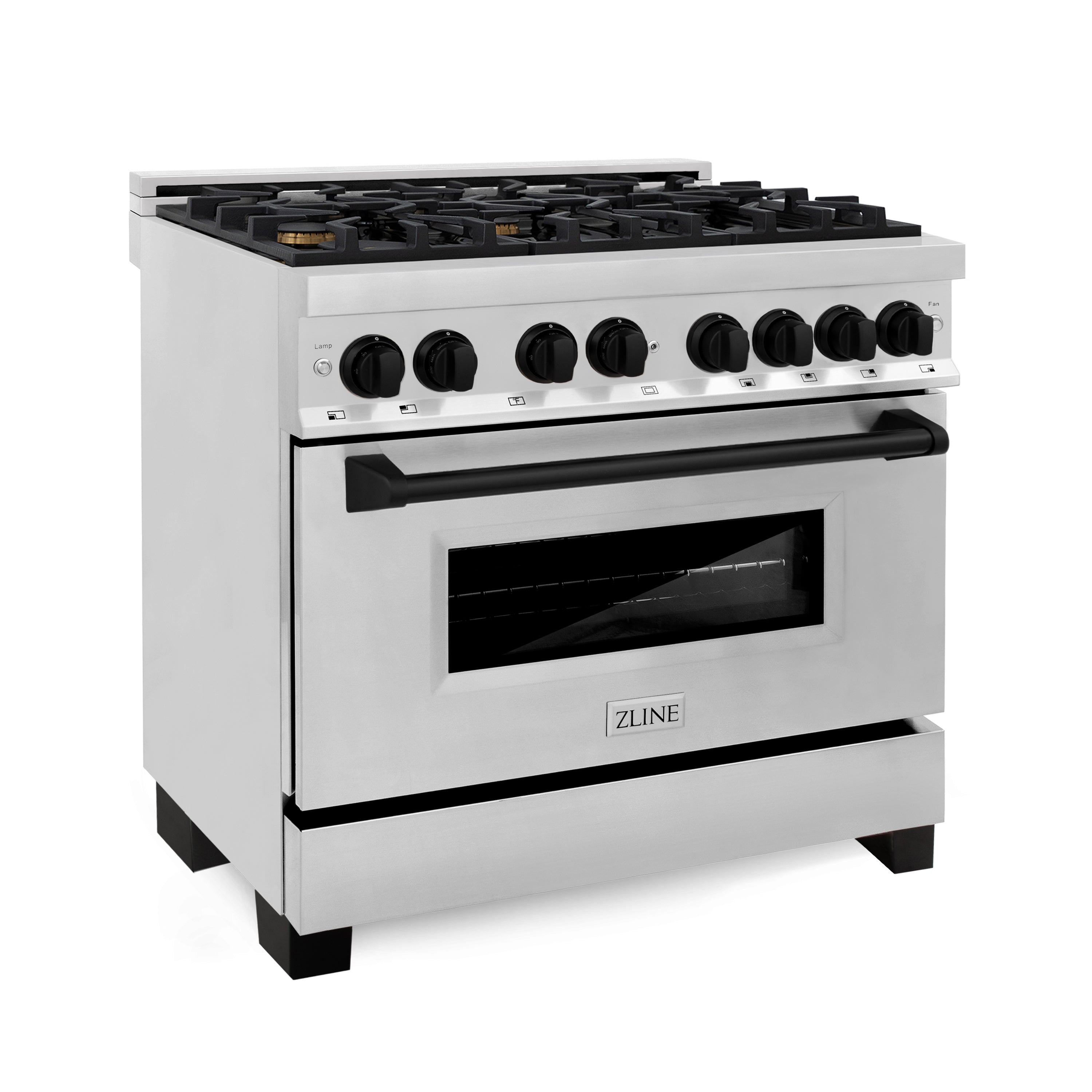 ZLINE Autograph Edition 36 in. 4.6 cu. ft. Dual Fuel Range with Gas Cooktop and Electric Convection Oven in Stainless Steel with Black Matte Accents (RAZ-36-MB)