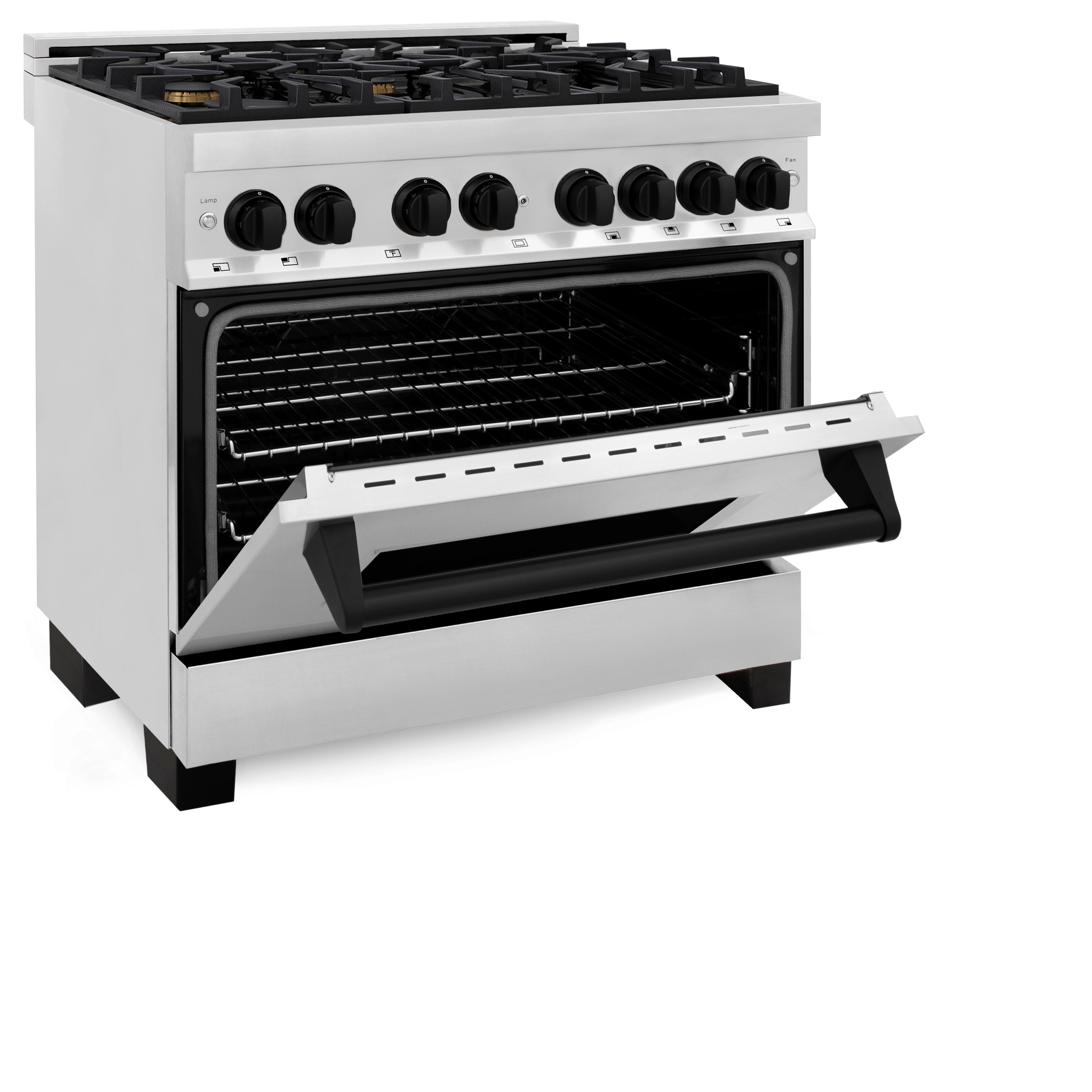 ZLINE Autograph Edition 36 in. 4.6 cu. ft. Dual Fuel Range with Gas Cooktop and Electric Convection Oven in Stainless Steel with Black Matte Accents (RAZ-36-MB)