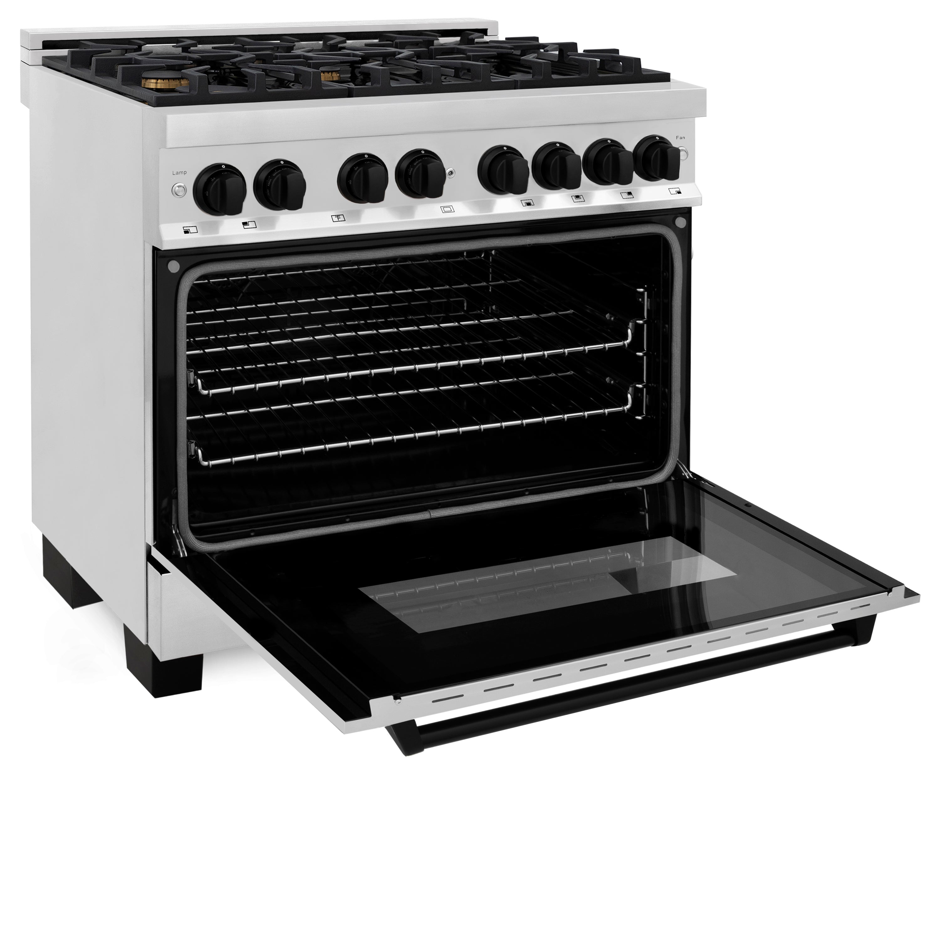 ZLINE Autograph Edition 36 in. 4.6 cu. ft. Dual Fuel Range with Gas Cooktop and Electric Convection Oven in Stainless Steel with Black Matte Accents (RAZ-36-MB)