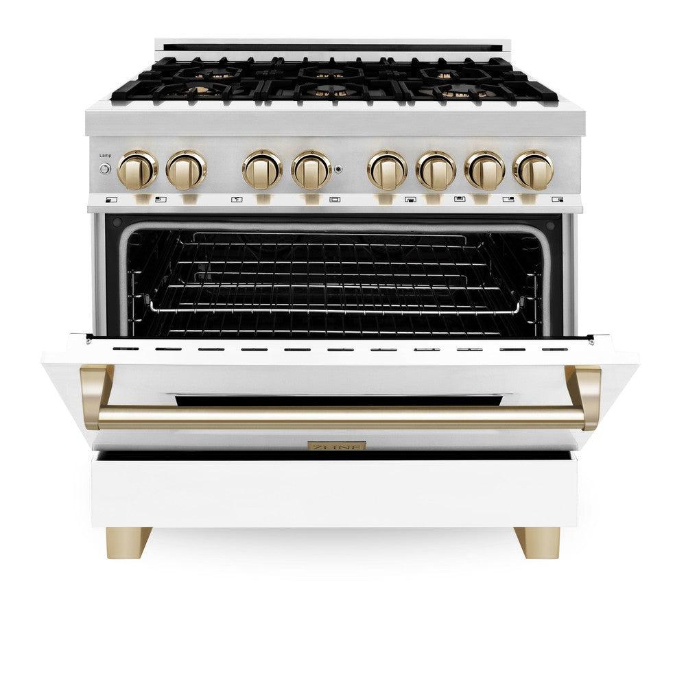 ZLINE Autograph 36 in. 4.6 cu. ft. Dual Fuel Range with White Matte Door and Gold Accents (RAZ-WM-36-G)