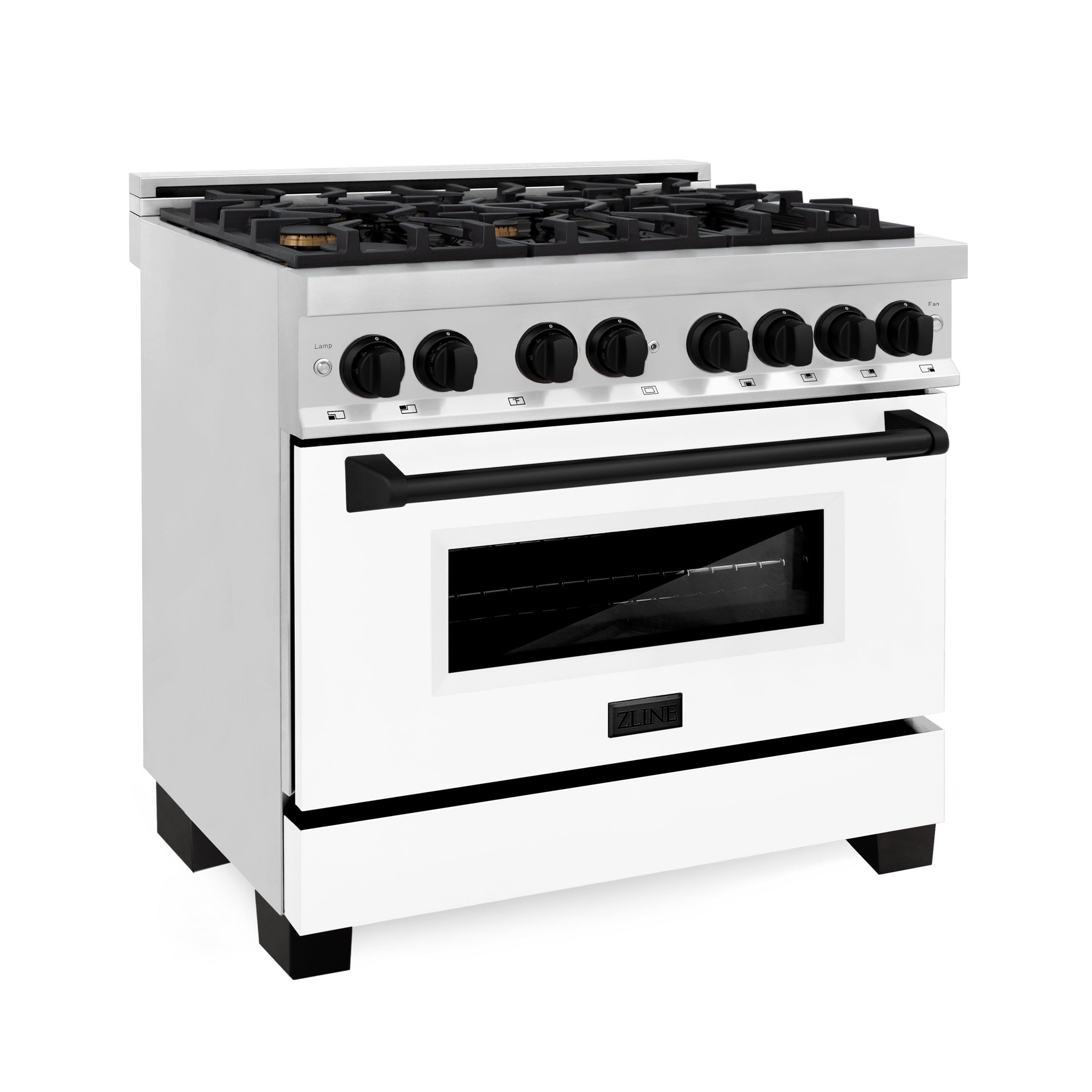 ZLINE Autograph 36 in. 4.6 cu. ft. Dual Fuel Range in Stainless Steel with White Matte Door and Matte Black Accents (RAZ-WM-36-MB)