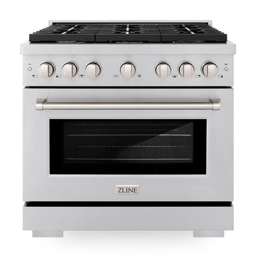 ZLINE Paramount 36 in. Dual Fuel Range, 5.2 cu. ft. Electric Convection Oven, 6 Gas Burners, Stainless Steel (SDR36)