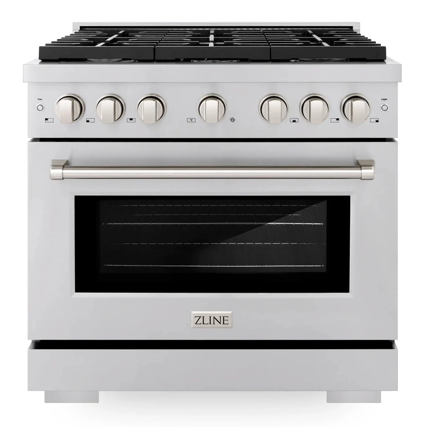 ZLINE Appliance Package - 36" Gas Range, Range Hood, Refrigerator with Water and Ice Dispenser, Microwave Drawer, Dishwasher and Wine Cooler