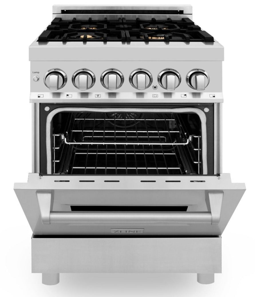 ZLINE 24 in. Dual Fuel Range with Gas Burners and Electric Oven in Stainless Steel with Brass Burners (RA-BR-24)