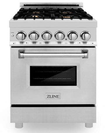 ZLINE 24 in. Dual Fuel Range with Gas Burners and Electric Oven in Stainless Steel with Brass Burners (RA-BR-24)