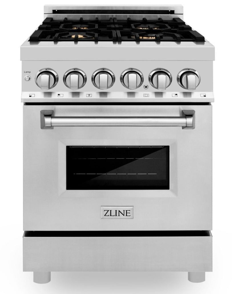ZLINE 24 in. Dual Fuel Range with Gas Burners and Electric Oven in Stainless Steel with Brass Burners (RA-BR-24)
