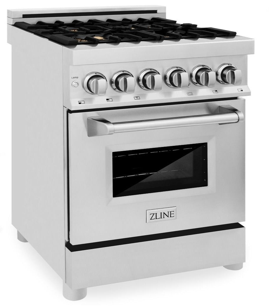 ZLINE 24 in. Dual Fuel Range with Gas Burners and Electric Oven in Stainless Steel with Brass Burners (RA-BR-24)