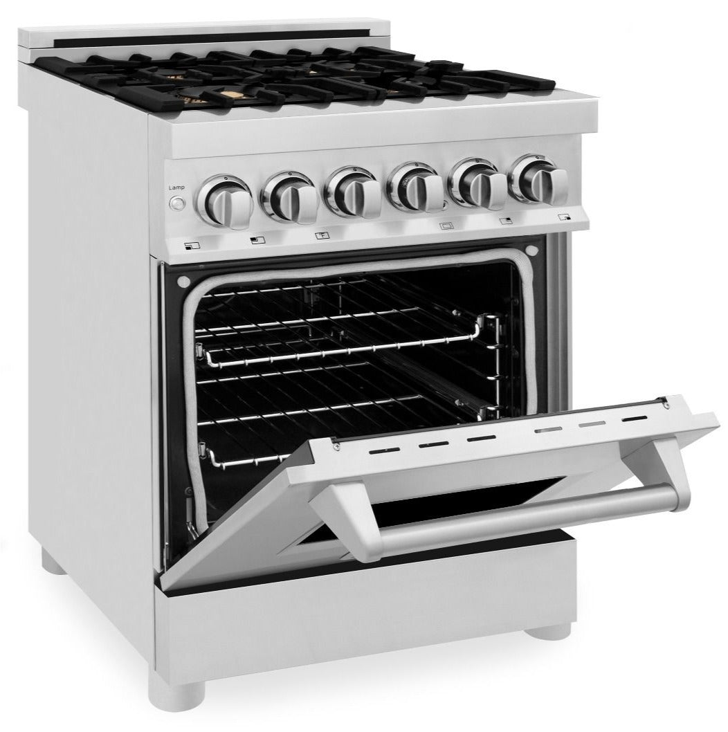 ZLINE 24 in. Dual Fuel Range with Gas Burners and Electric Oven in Stainless Steel with Brass Burners (RA-BR-24)