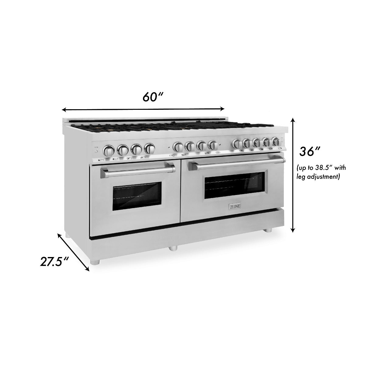 ZLINE 60 in. Professional Gas Range with Brass Burners and 7.6 cu. ft. Electric Oven in Stainless Steel (RA-BR-60)