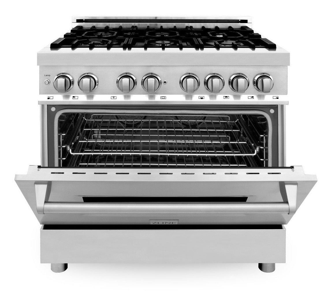ZLINE Kitchen and Bath 36" Dual Fuel Range, 6 Gas Burners, Electric Convection Oven, Stainless Steel (RA36)