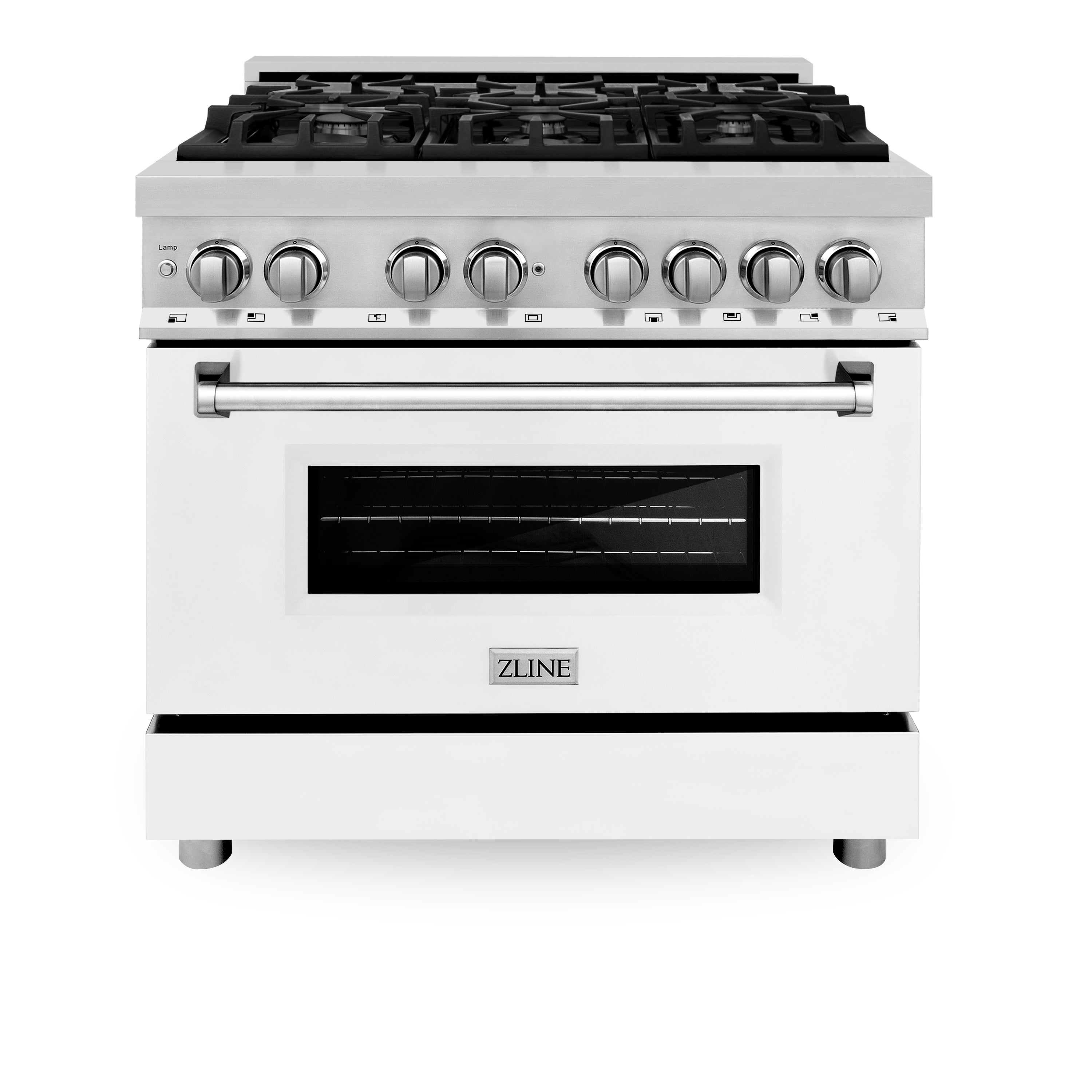 ZLINE 36-Inch Dual Fuel Professional Range with 6 Gas Burners, Electric Convection Oven, White Matte Door, Stainless Steel, Model RA-WM-36