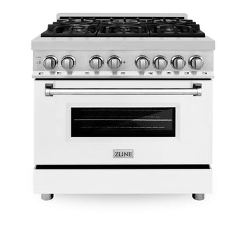 ZLINE 36-Inch Dual Fuel Professional Range with 6 Gas Burners, Electric Convection Oven, White Matte Door, Stainless Steel, Model RA-WM-36