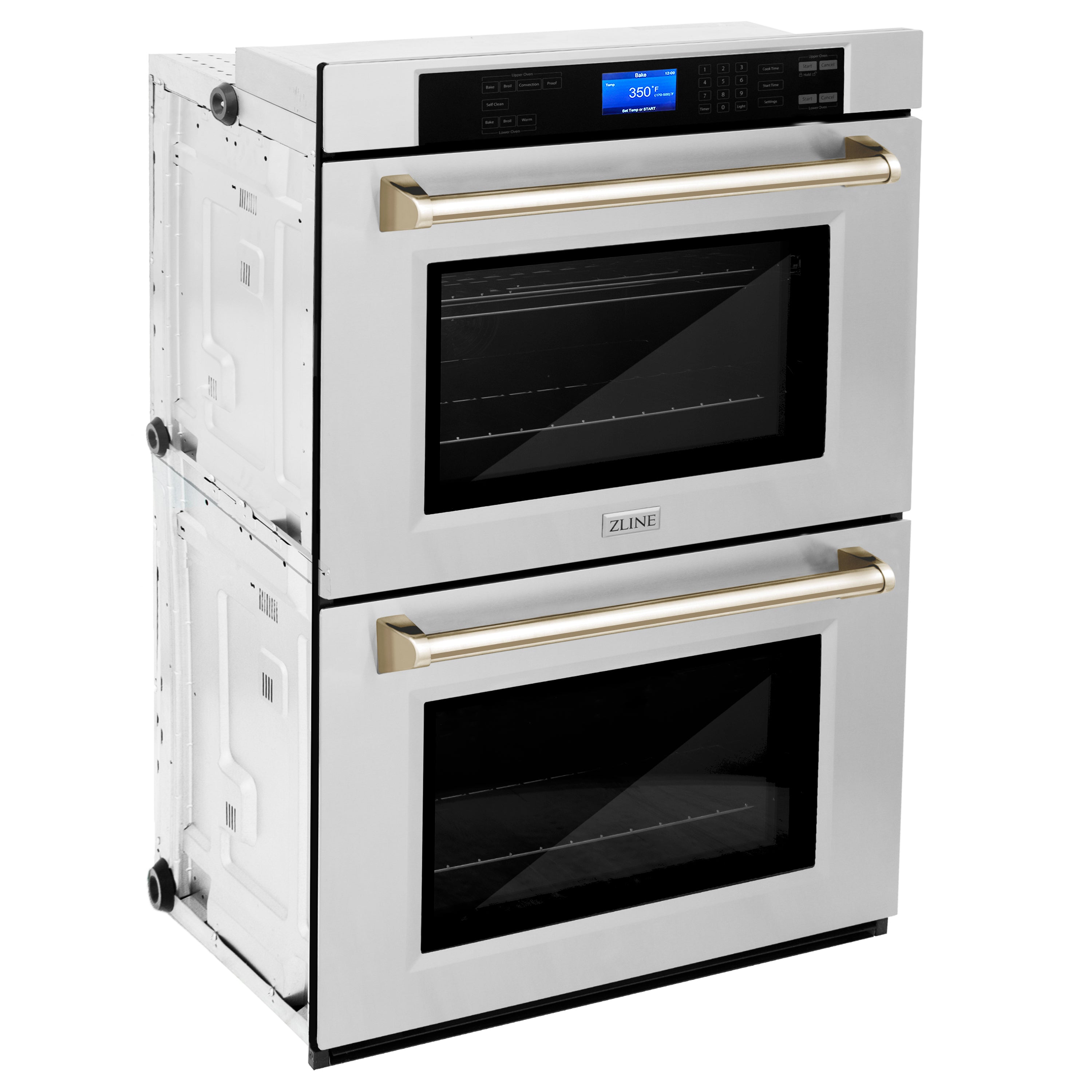 ZLINE 30" Autograph Double Wall Oven with Air Fry and Self-Clean in Stainless Steel and Gold Handle, WADZ-30-G