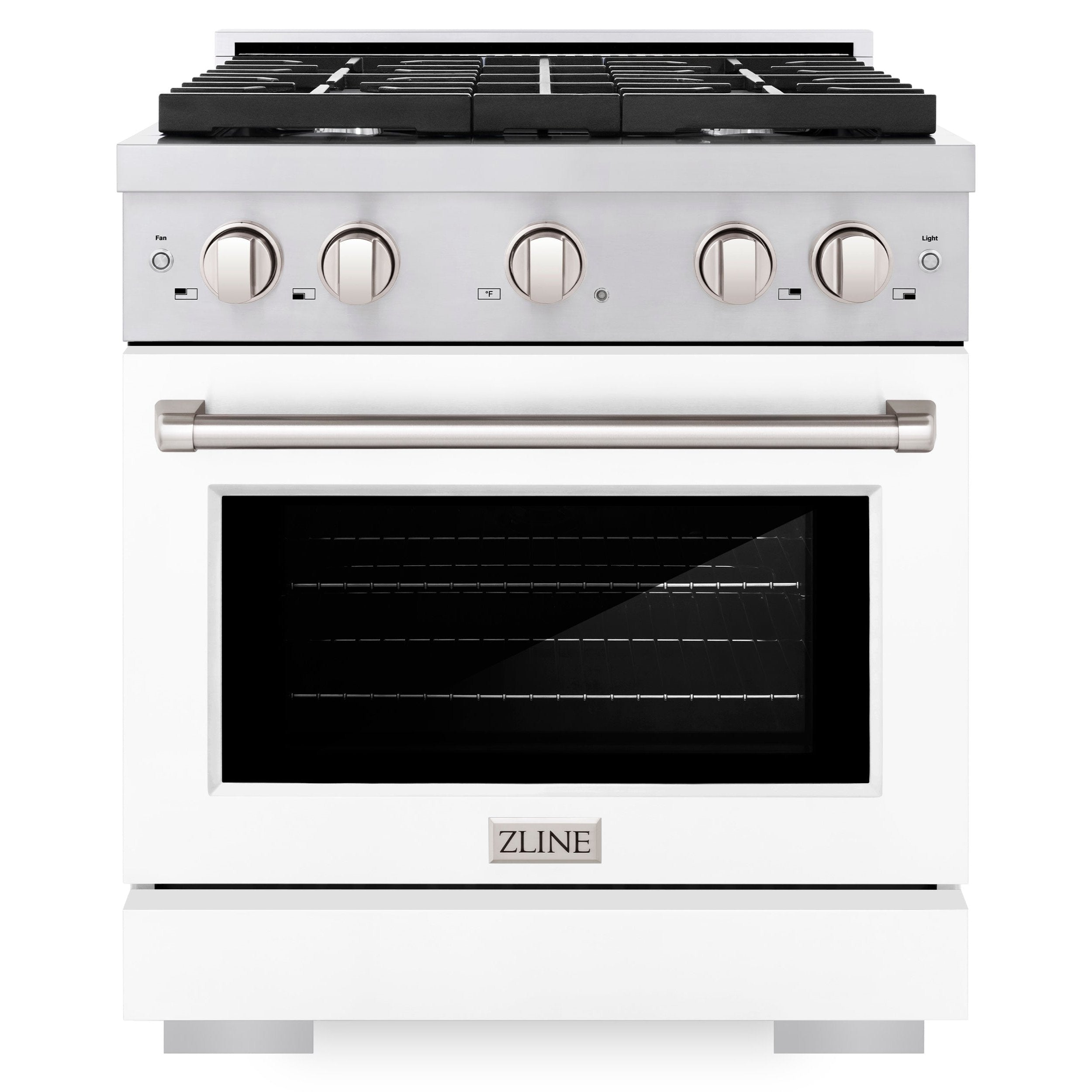 ZLINE Paramount 30 in. Dual Fuel Range, 4 Burners, 4.2 cu. ft. Electric Convection Oven, Stainless Steel with White Matte Door (SDR-WM-30)