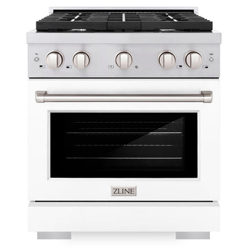 ZLINE Paramount 30 in. Dual Fuel Range, 4 Burners, 4.2 cu. ft. Electric Convection Oven, Stainless Steel with White Matte Door (SDR-WM-30)