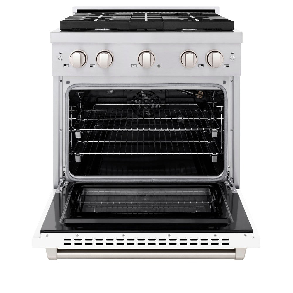 ZLINE Paramount 30 in. Dual Fuel Range, 4 Burners, 4.2 cu. ft. Electric Convection Oven, Stainless Steel with White Matte Door (SDR-WM-30)