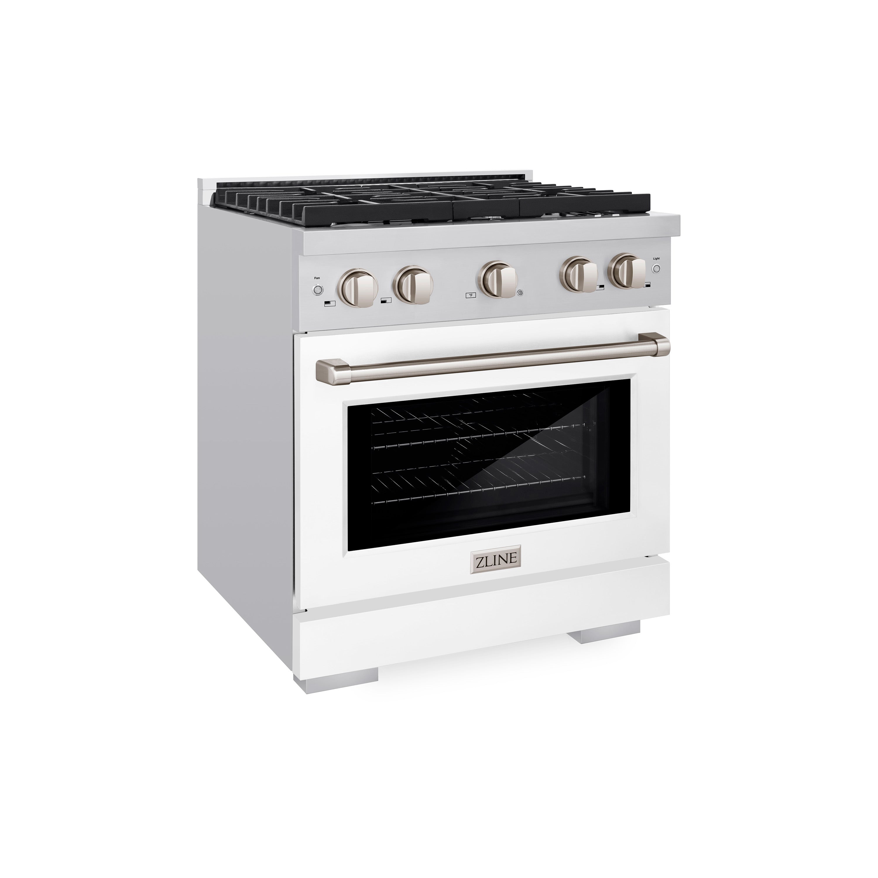 ZLINE Paramount 30 in. Dual Fuel Range, 4 Burners, 4.2 cu. ft. Electric Convection Oven, Stainless Steel with White Matte Door (SDR-WM-30)