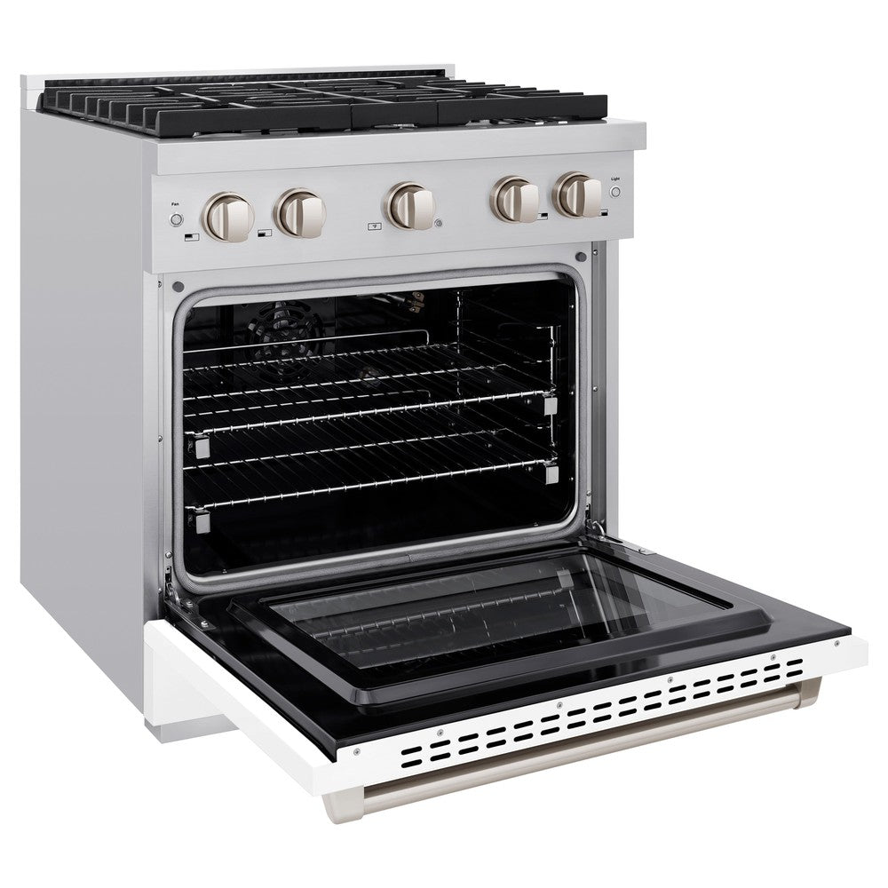 ZLINE Paramount 30 in. Dual Fuel Range, 4 Burners, 4.2 cu. ft. Electric Convection Oven, Stainless Steel with White Matte Door (SDR-WM-30)