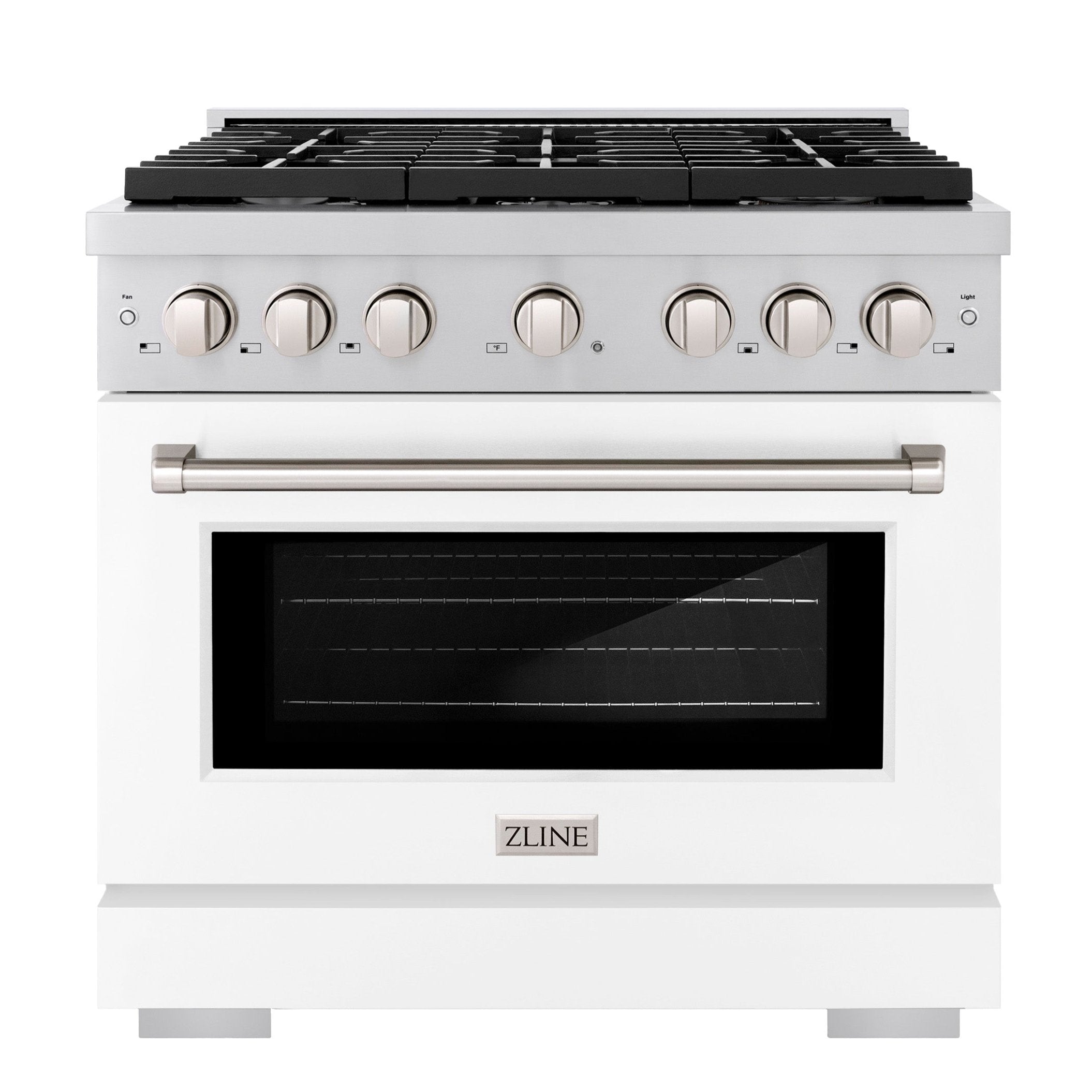 ZLINE Paramount 36 in. Dual Fuel Range with 6 Gas Burners and Electric Convection Oven, 5.2 cu. ft., Stainless Steel with White Matte Door (SDR-WM-36)