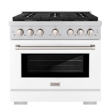 ZLINE Paramount 36 in. Dual Fuel Range with 6 Gas Burners and Electric Convection Oven, 5.2 cu. ft., Stainless Steel with White Matte Door (SDR-WM-36)