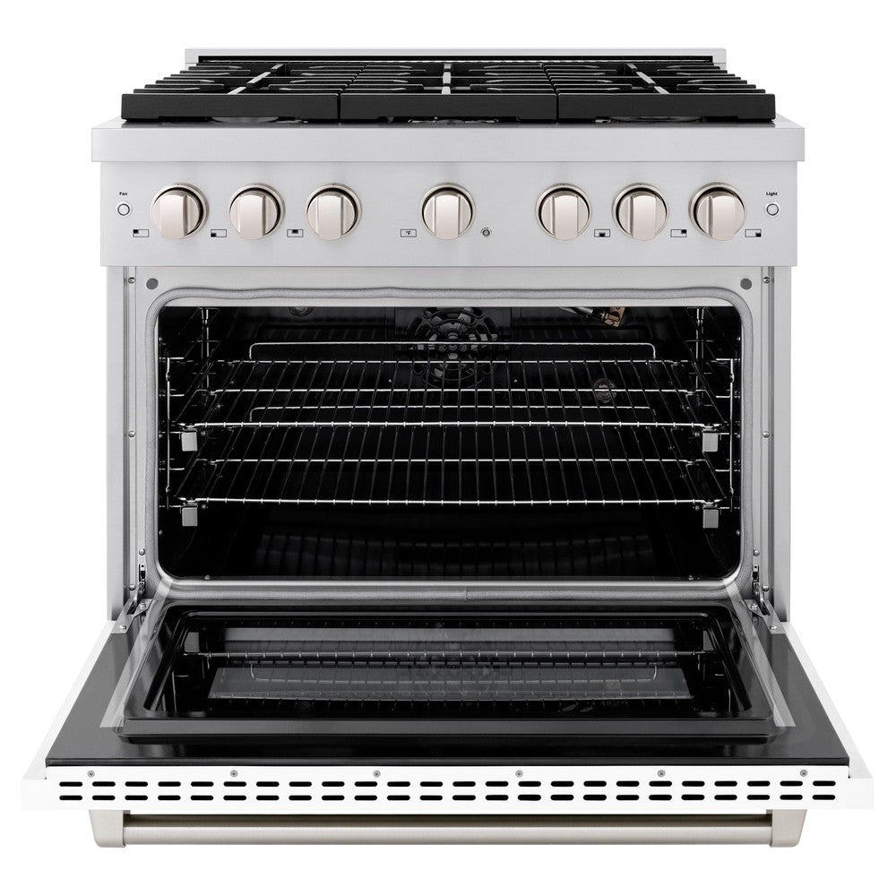 ZLINE Paramount 36 in. Dual Fuel Range with 6 Gas Burners and Electric Convection Oven, 5.2 cu. ft., Stainless Steel with White Matte Door (SDR-WM-36)