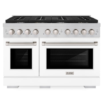 ZLINE Paramount 48 in. Double Oven Dual Fuel Range with 8 Gas Burners, 6.7 cu. ft. Capacity, Stainless Steel with White Matte Doors (SDR-WM-48)