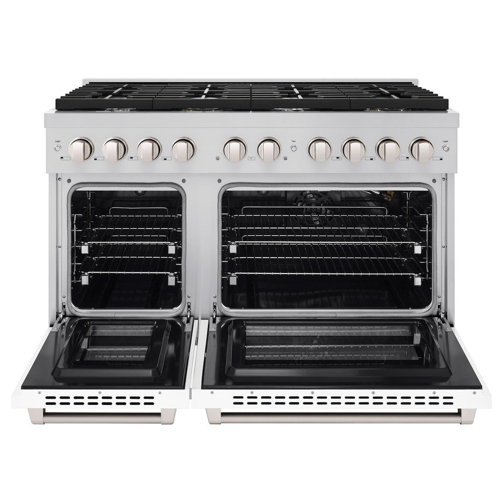 ZLINE Paramount 48 in. Double Oven Dual Fuel Range with 8 Gas Burners, 6.7 cu. ft. Capacity, Stainless Steel with White Matte Doors (SDR-WM-48)