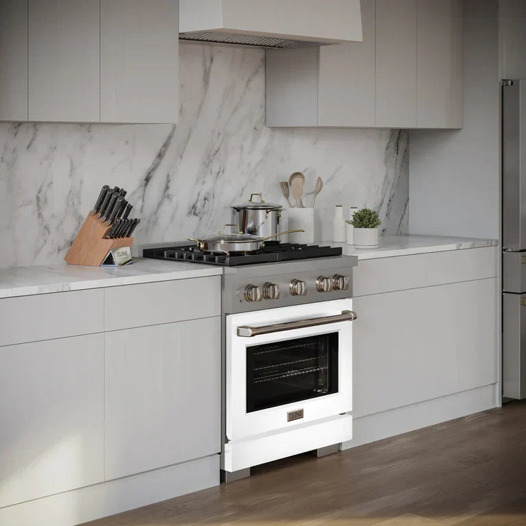 ZLINE Paramount 30 in. 4.2 cu. ft. Gas Range with Convection Oven, Stainless Steel with White Matte Door (Model SGR-WM-30)