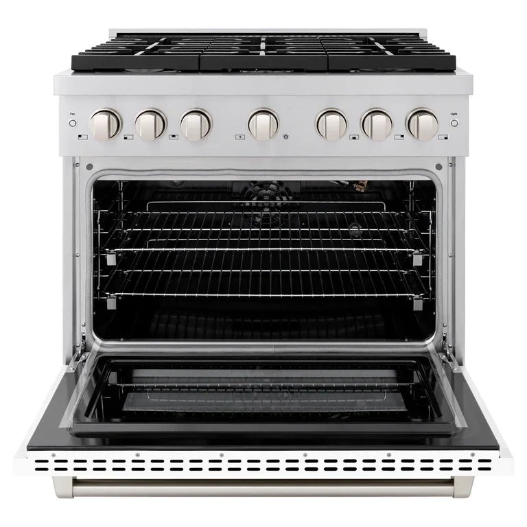 ZLINE 36-Inch Paramount Series Gas Range with Convection Oven, 5.2 cu. ft., Stainless Steel with White Matte Door (Model SGR-WM-36)