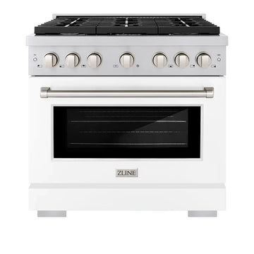 ZLINE 36-Inch Paramount Series Gas Range with Convection Oven, 5.2 cu. ft., Stainless Steel with White Matte Door (Model SGR-WM-36)