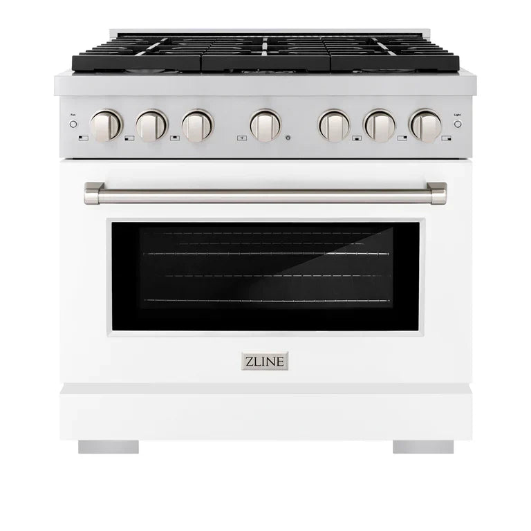 ZLINE 36-Inch Paramount Series Gas Range with Convection Oven, 5.2 cu. ft., Stainless Steel with White Matte Door (Model SGR-WM-36)