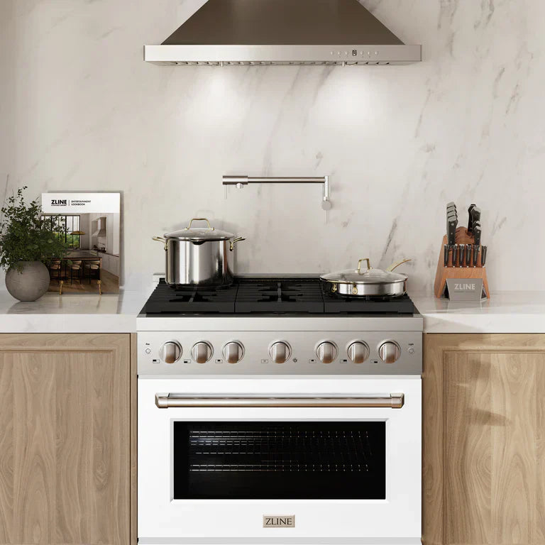 ZLINE 36-Inch Paramount Series Gas Range with Convection Oven, 5.2 cu. ft., Stainless Steel with White Matte Door (Model SGR-WM-36)