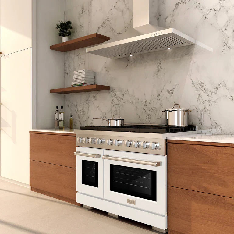 ZLINE Paramount 48 in. 6.7 cu. ft. Gas Range with Convection Oven, Stainless Steel with White Matte Doors (SGR-WM-48)