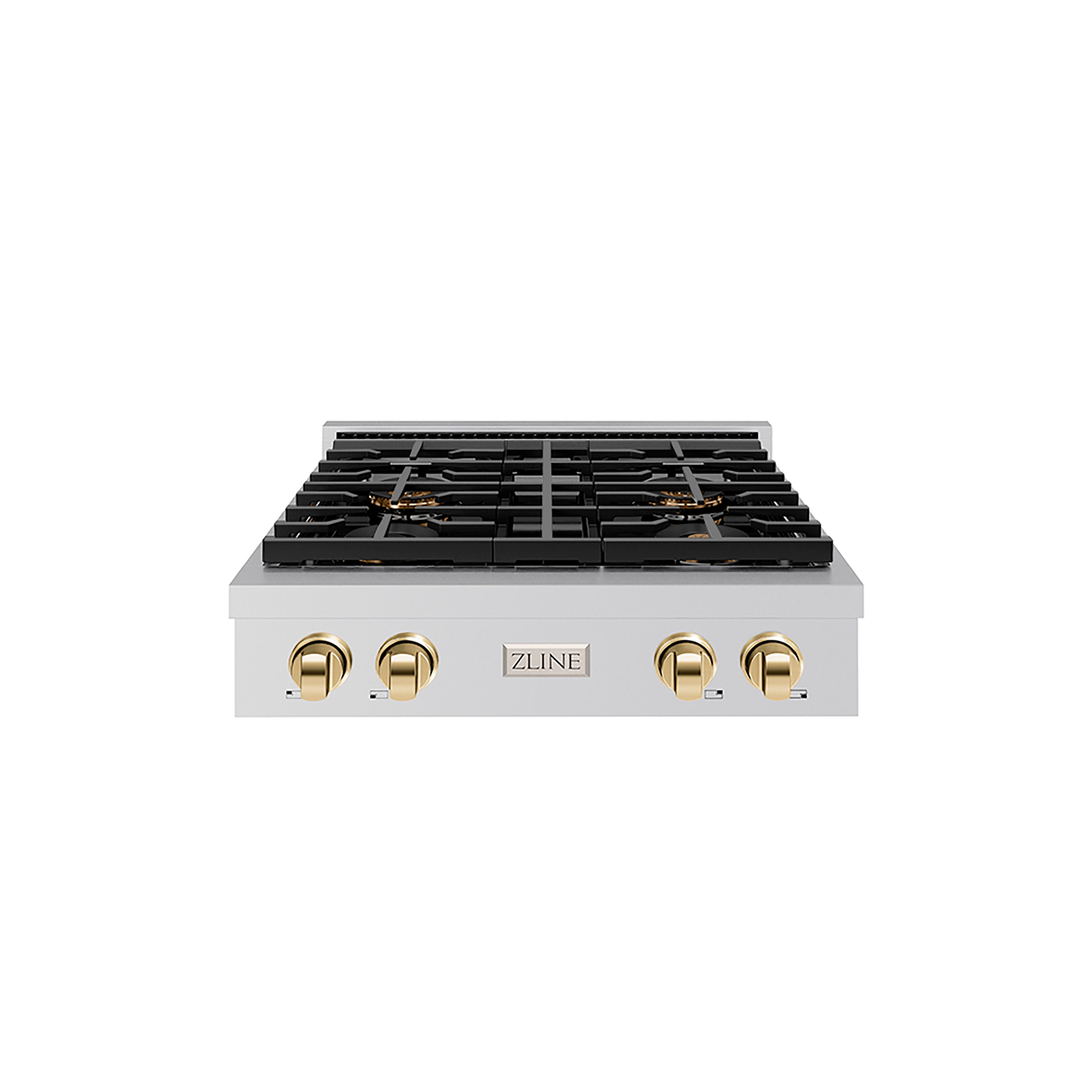 ZLINE Autograph Edition 30" Paramount Gas Rangetop with 4 Burner DuoPro™ Cooktop in Stainless Steel and Polished Gold Accents, PSRTZ-30-G