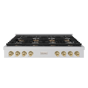 ZLINE Autograph 48" Paramount Gas Rangetop with 8 Burner DuoPro™ Cooktop in Stainless Steel and Champagne Bronze Accents, PSRTZ-48-CB