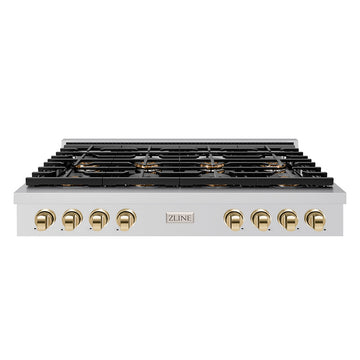 ZLINE Autograph 48" Paramount Gas Rangetop with 8 Burner DuoPro™ Cooktop in Stainless Steel and Polished Gold Accents, PSRTZ-48-G