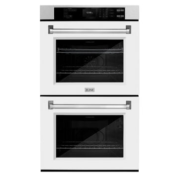 ZLINE 30" Professional True Convection Double Wall Oven with Air Fry and Self Clean in Satin Stainless Steel with White Matte Doors, WADS-WM-30