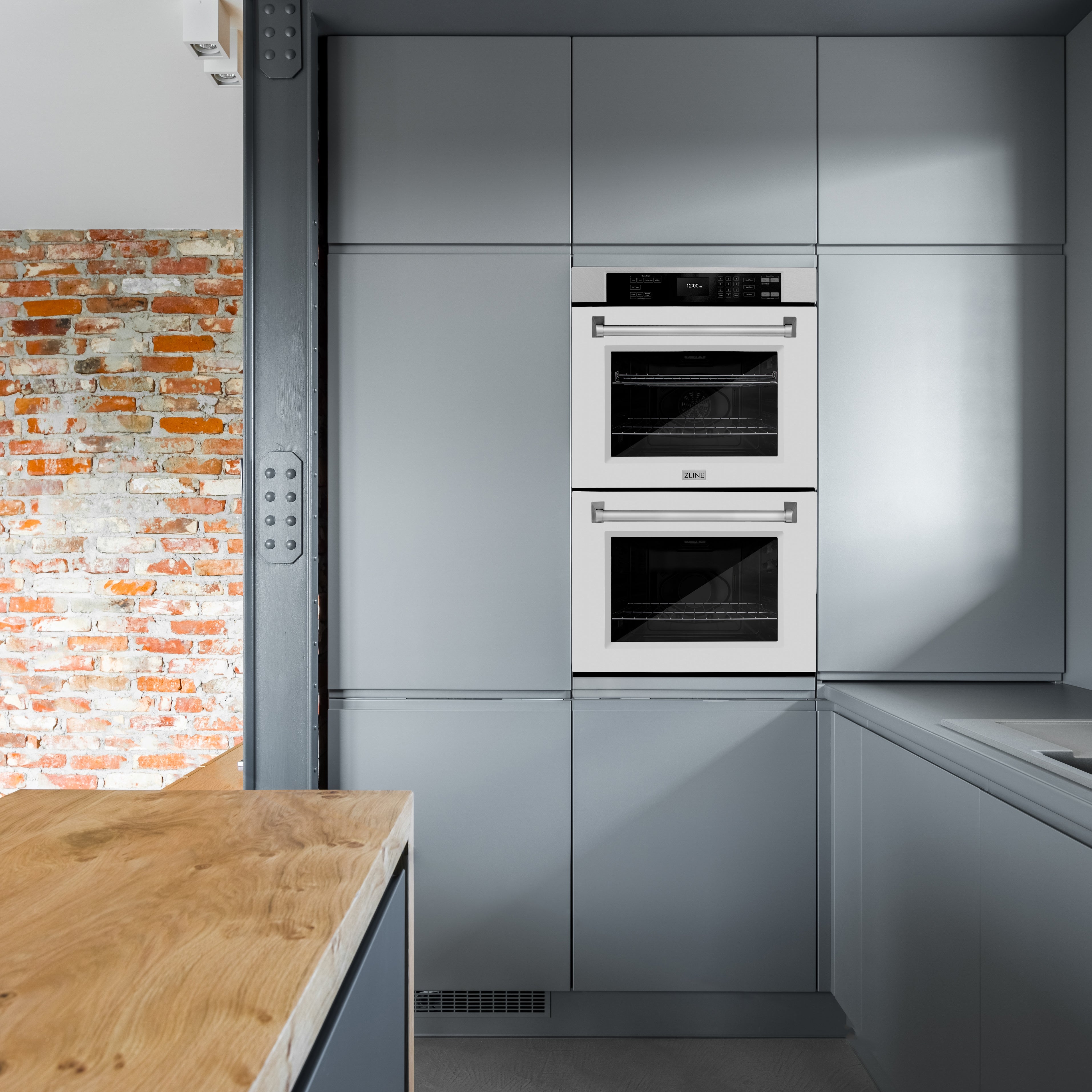 ZLINE 30" Professional True Convection Double Wall Oven with Air Fry and Self Clean in Satin Stainless Steel with White Matte Doors, WADS-WM-30