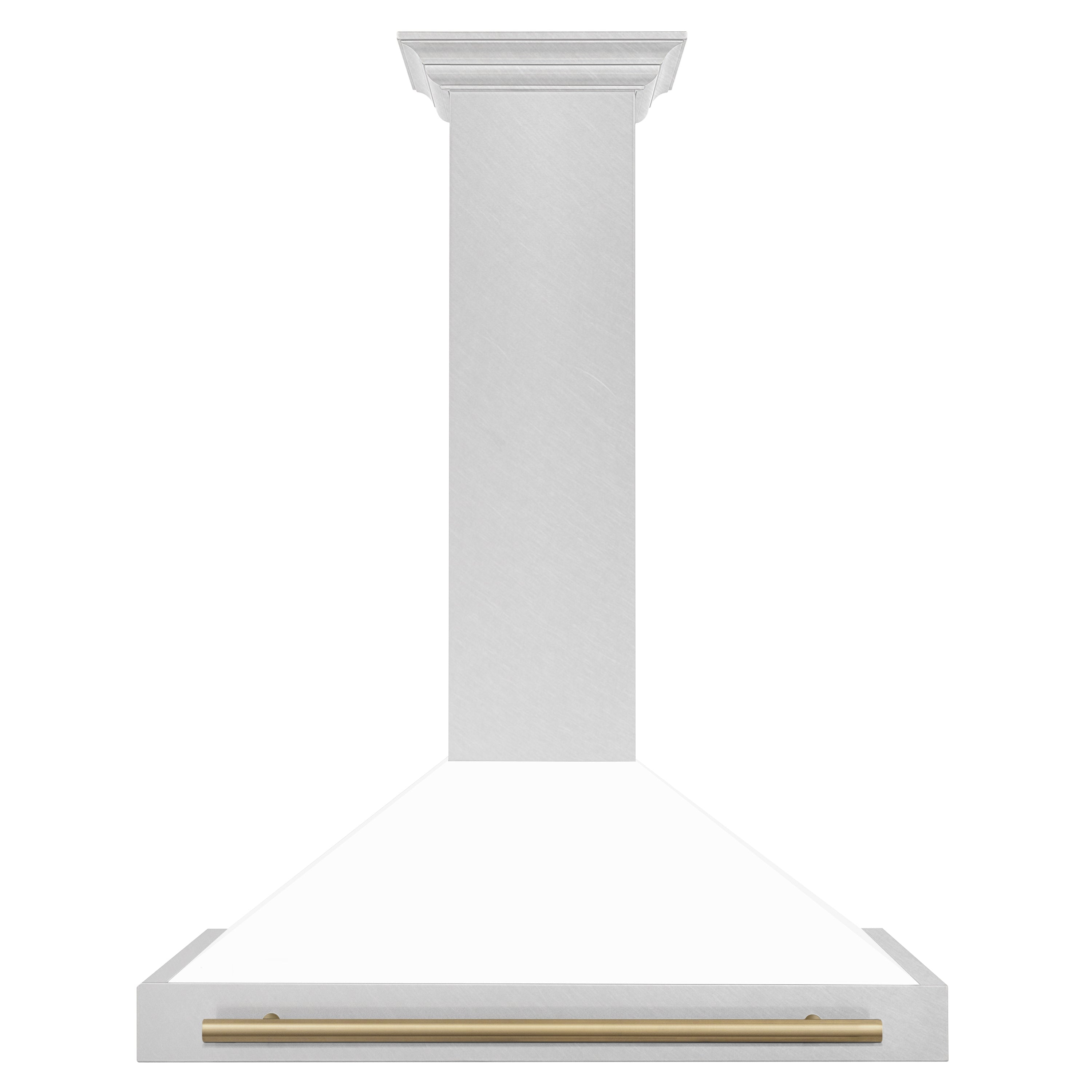 ZLINE 36 in. Wall Mount Range Hood Convertible Satin Stainless Steel White Matte Shell Champagne Bronze Handle (KB4SNZ-WM36-CB)