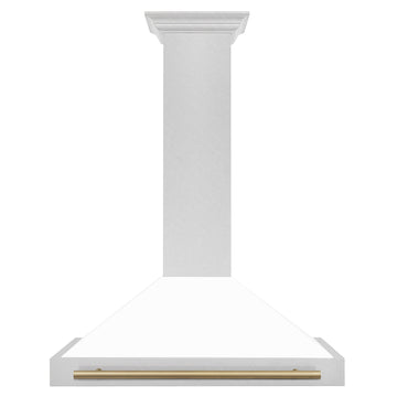 ZLINE 36 in. Wall Mount Range Hood Convertible Satin Stainless Steel White Matte Shell Champagne Bronze Handle (KB4SNZ-WM36-CB)