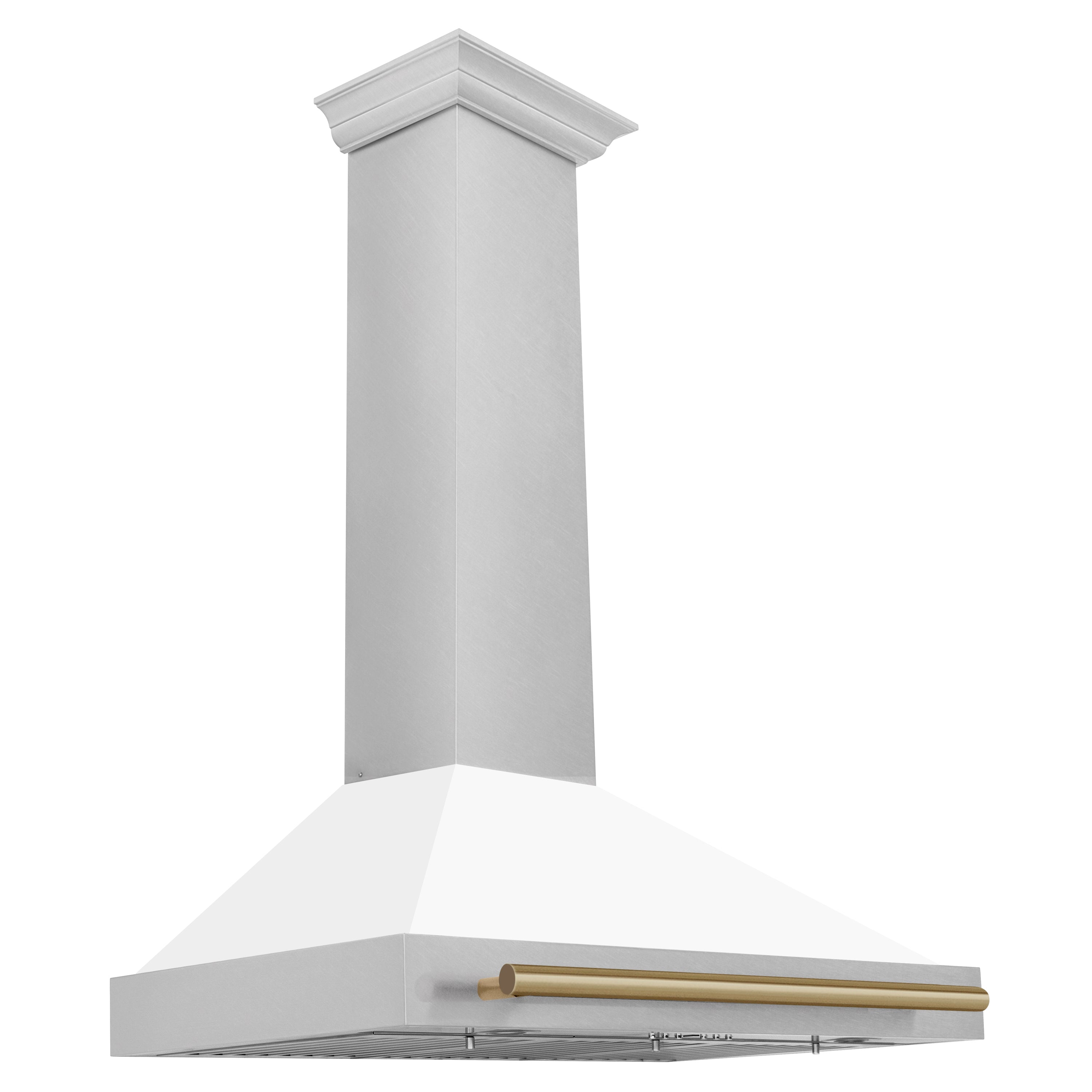 ZLINE 36 in. Wall Mount Range Hood Convertible Satin Stainless Steel White Matte Shell Champagne Bronze Handle (KB4SNZ-WM36-CB)