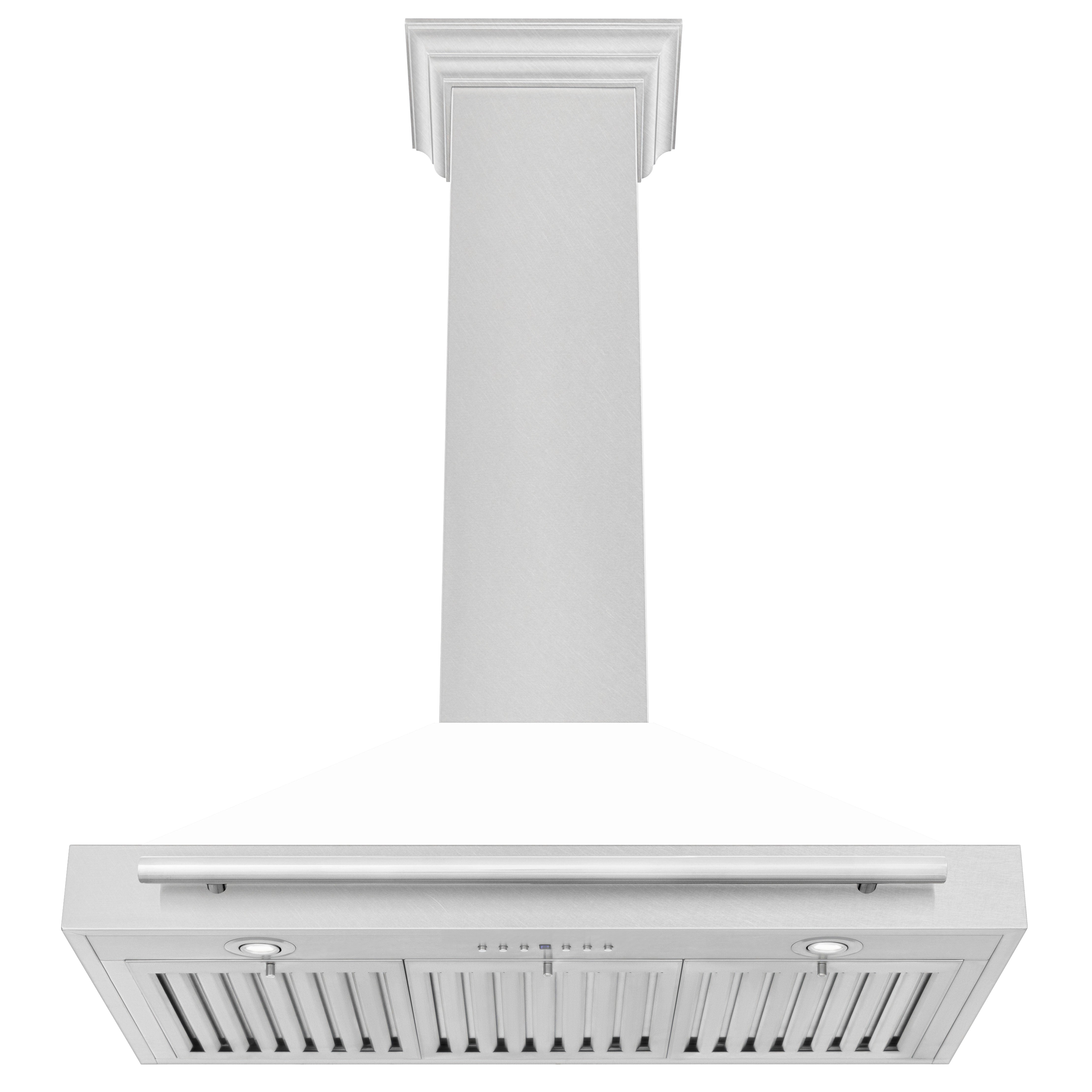 ZLINE 36 in. Wall Mount Range Hood Convertible Satin Stainless Steel White Matte Shell Stainless Steel Handle (KB4SNX-WM-36)