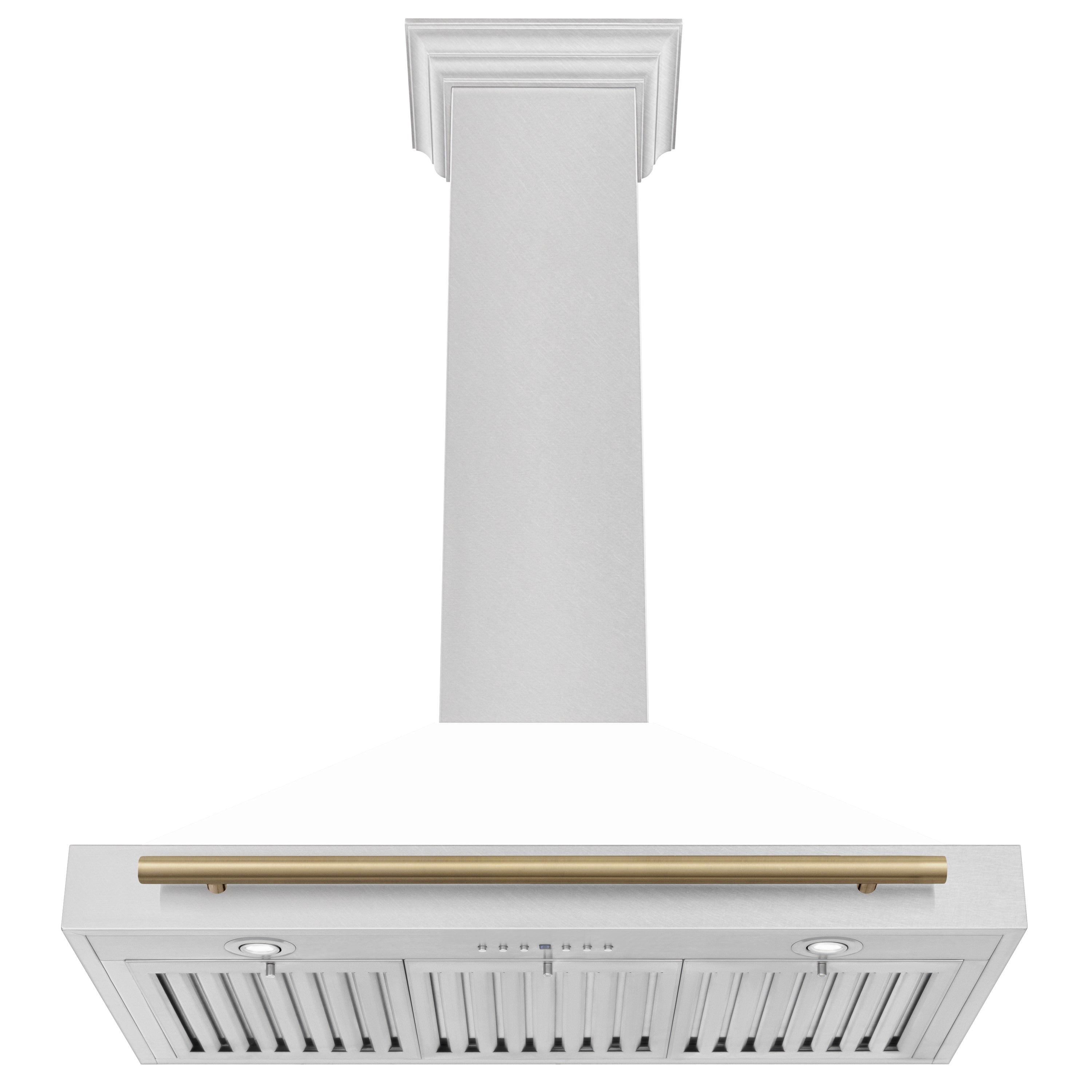 ZLINE 36 in. Wall Mount Range Hood Convertible Satin Stainless Steel White Matte Shell Champagne Bronze Handle (KB4SNZ-WM36-CB)