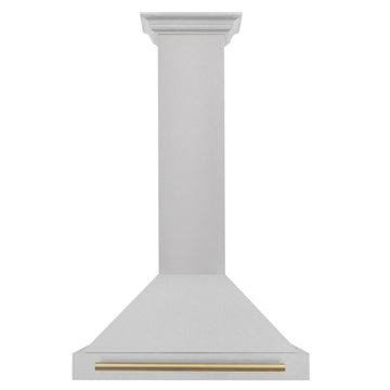 ZLINE 30 in Wall Mount Range Hood Convertible Satin Stainless Steel Champagne Bronze Handle KB4SNZ-30-CB