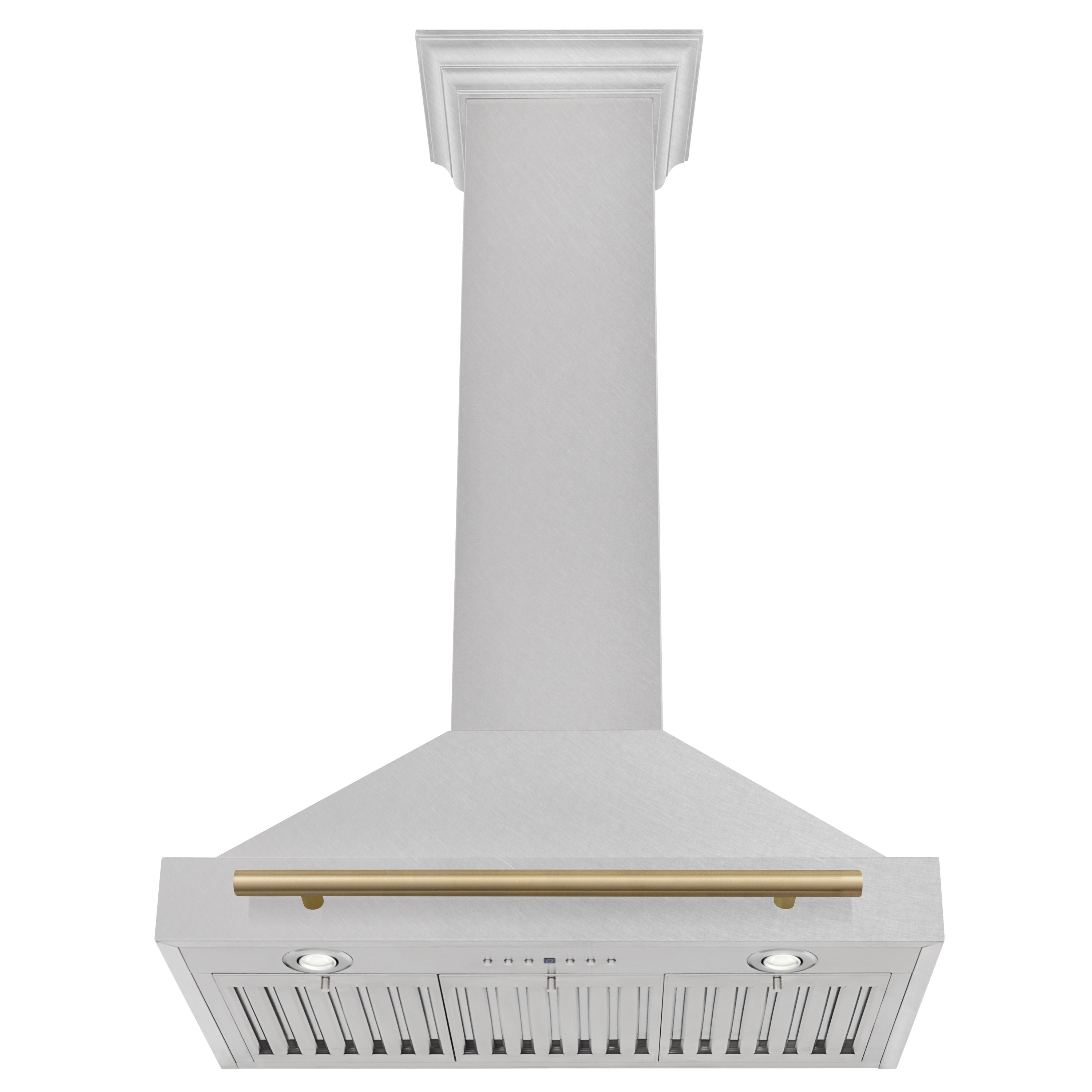 ZLINE 30 in Wall Mount Range Hood Convertible Satin Stainless Steel Champagne Bronze Handle KB4SNZ-30-CB