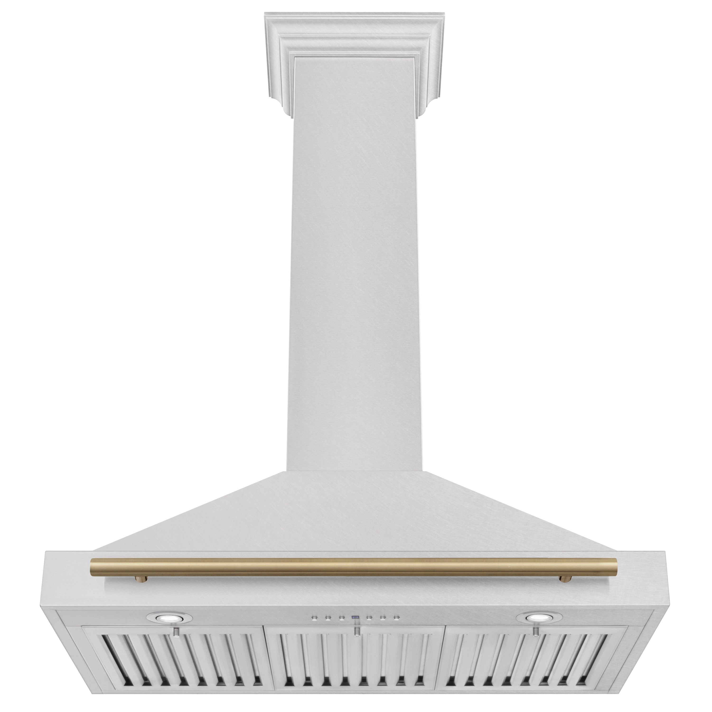 ZLINE 36 in. Wall Mount Range Hood – Satin Stainless Steel, Convertible Venting, Champagne Bronze Handle (KB4SNZ-36-CB)