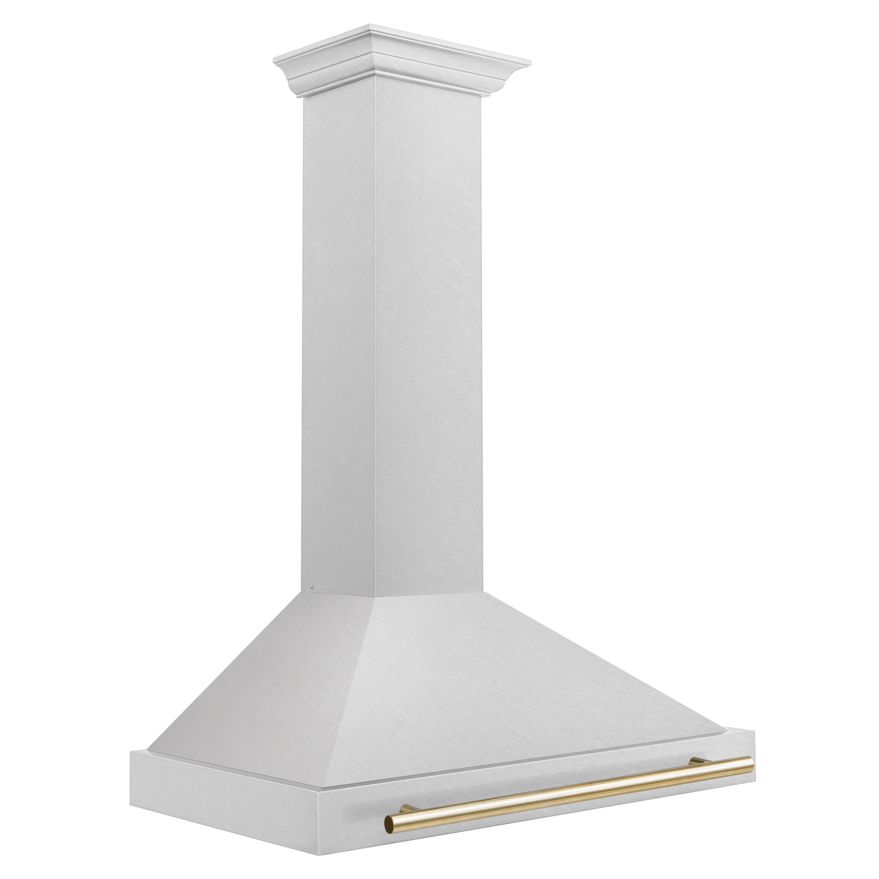 ZLINE 36 in. Wall Mount Range Hood Convertible Satin Stainless Steel Polished Gold Handle 400 CFM (KB4SNZ-36-G)